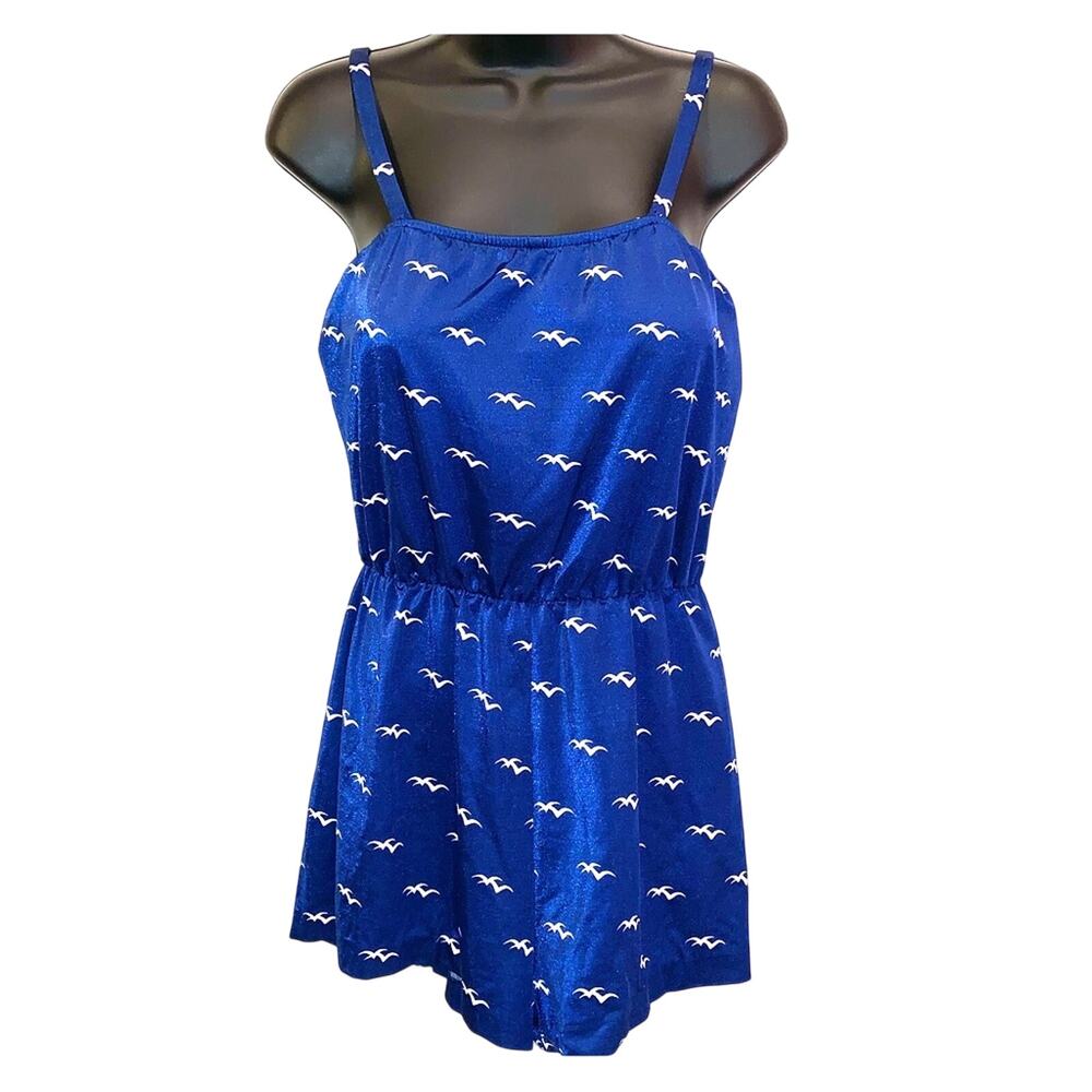 Vintage Ceeb of Miami Swim Romper Blue Bird Print Built In Bra Size 18 (Fits M)